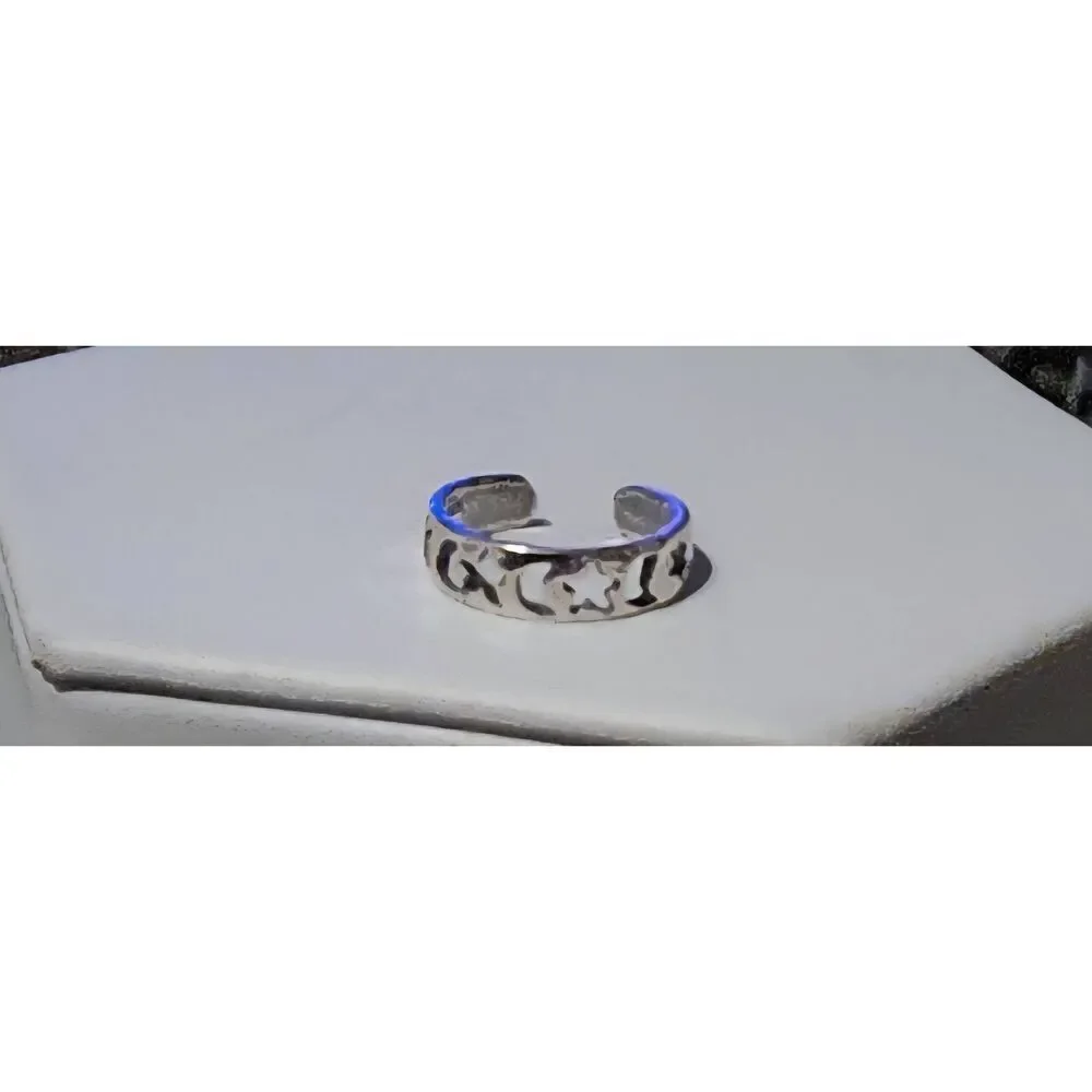 NEW~Super Cute 925 Sterling Silver Moon & Star Cut Out Toe Ring